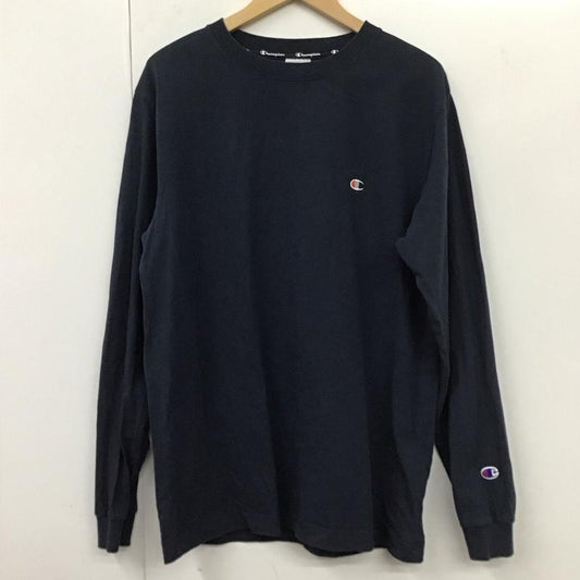 チャンピオン Champion Tシャツ 長袖 C8-Q407 バックロゴ ロンT クルーネック XL ロゴ、文字 紺 / ネイビー /  メンズ USED 古着 中古 10131337