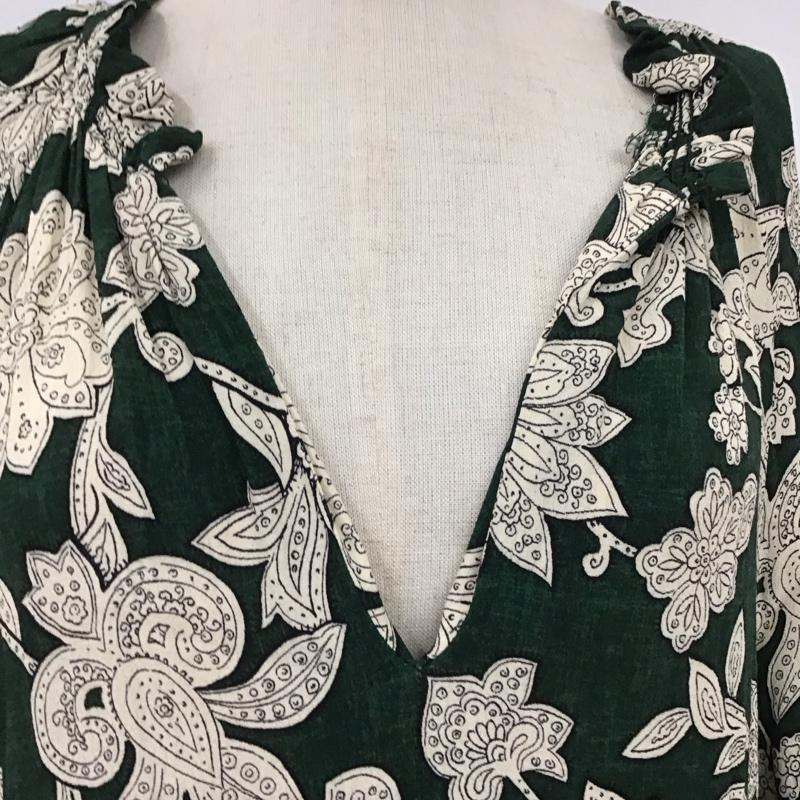 ザラ ZARA ワンピース ロングスカート ロングワンピース 半袖ワンピース フレアスカート ウエスト切り替えワンピース S プリント 白 / ホワイト / X 緑 / グリーン /  レディース USED 古着 中古 10109215