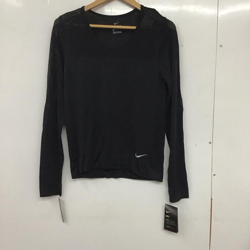 ナイキ NIKE Tシャツ 長袖 AT0783-010 DRI-FIT スポーツウェア メッシュ タグ付き M ワンポイント 黒 / ブラック /  レディース USED 古着 中古 10135602