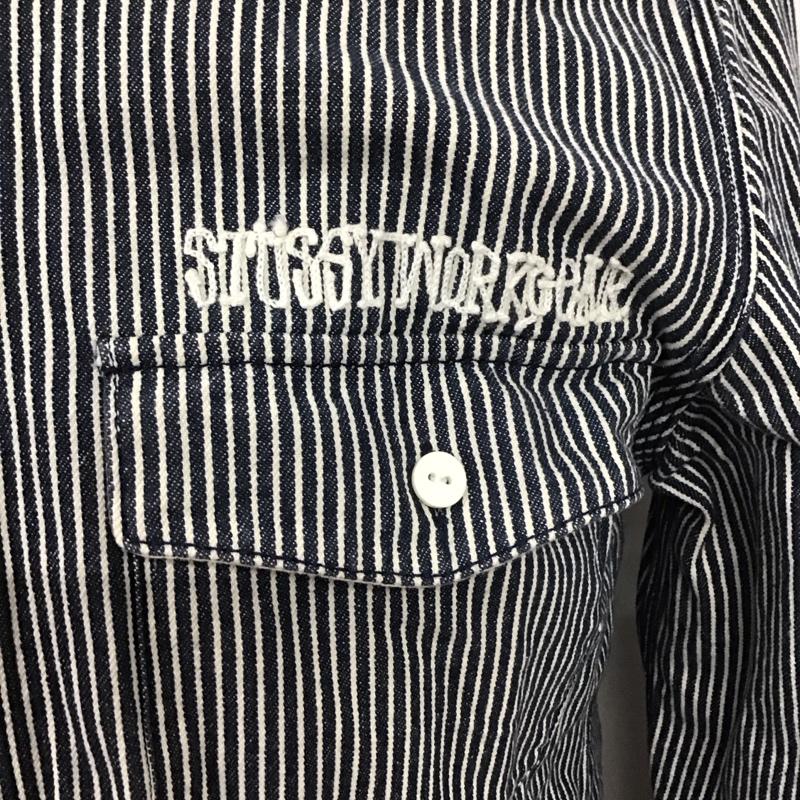 ステューシー STUSSY シャツ、ブラウス 長袖 L ストライプ X ロゴ、文字 白 / ホワイト / X 紺 / ネイビー /  メンズ USED 古着 中古 10126698