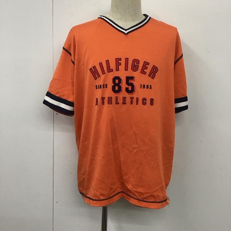トミーヒルフィガー TOMMY HILFIGER Tシャツ 半袖 Vネック L ロゴ、文字 橙 / オレンジ /  メンズ USED 古着 中古 10108187
