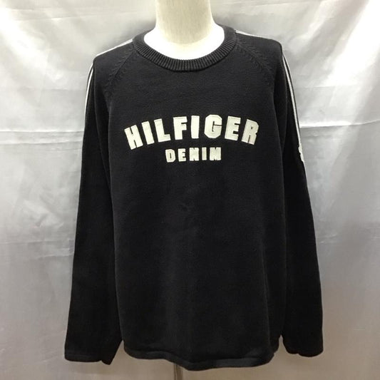 トミーヒルフィガー TOMMY HILFIGER ニット、セーター 長袖 XXL ロゴ、文字 チャコールグレー / チャコールグレー /  メンズ USED 古着 中古 10111842