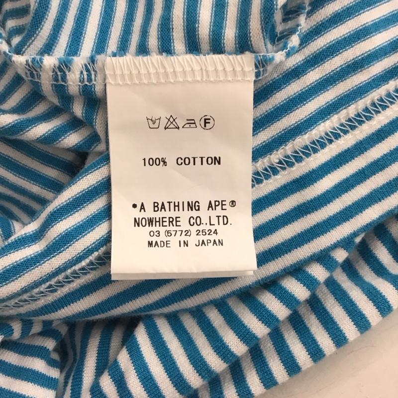 アベイシングエイプ A BATHING APE カットソー 長袖 長袖カットソー プリントカットソー クルーネック S ボーダー柄 白 / ホワイト / X 水色 / ライトブルー /  メンズ USED 古着 中古 10151151