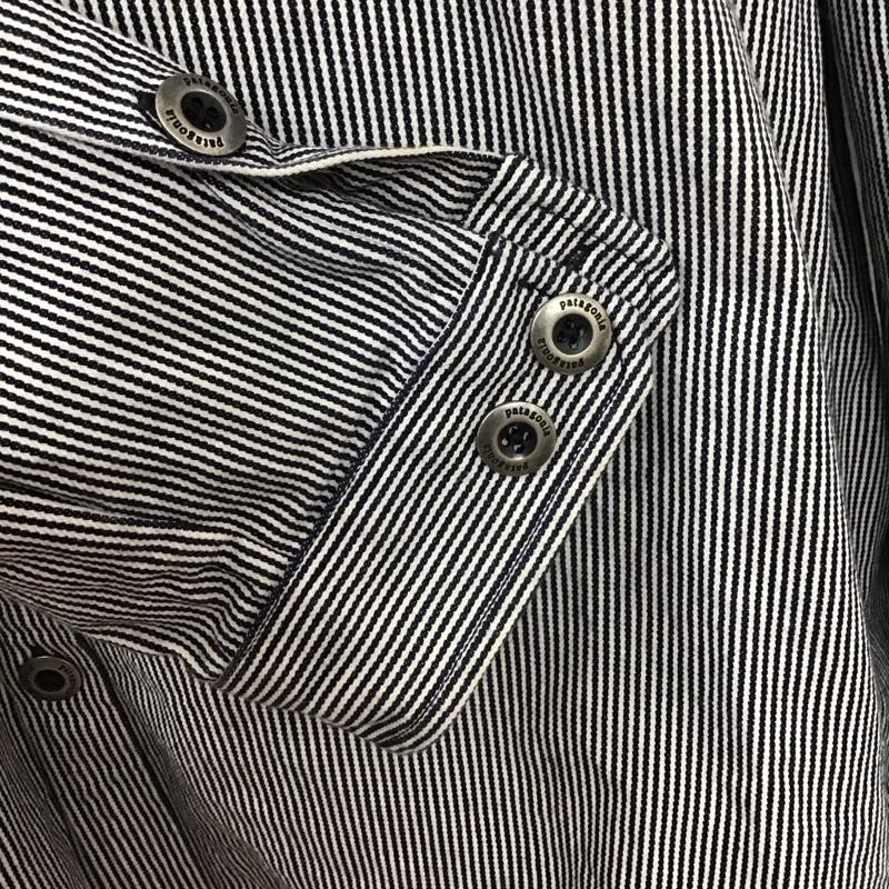 パタゴニア patagonia シャツ、ブラウス 長袖 52631FA11 ワークシャツ L ストライプ 白 / ホワイト / X 紺 / ネイビー /  メンズ USED 古着 中古 10110819