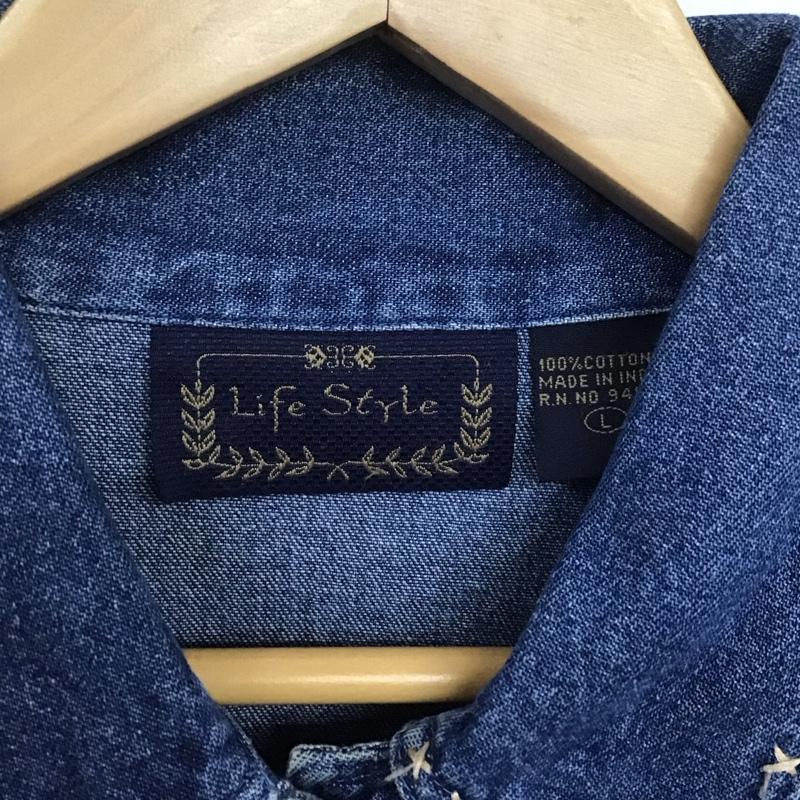 古着 USED シャツ、ブラウス 長袖 デニムシャツ 長袖シャツ 刺繍シャツ L 刺繍 インディゴ / インディゴ /  メンズ USED 古着 中古 10146091