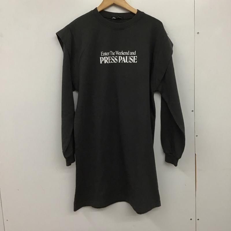 ザラ ZARA ワンピース ひざ丈スカート M ロゴ、文字 X プリント チャコールグレー / チャコールグレー /  レディース USED 古着 中古 10139859