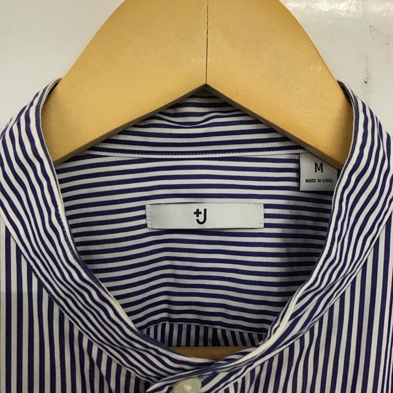 ユニクロ UNIQLO シャツ、ブラウス 長袖 331-436115 スーピマコットンオーバーサイズスタンドカラーシャツ 長袖シャツ M ストライプ 白 / ホワイト / X 青 / ブルー /  メンズ USED 古着 中古 10138219