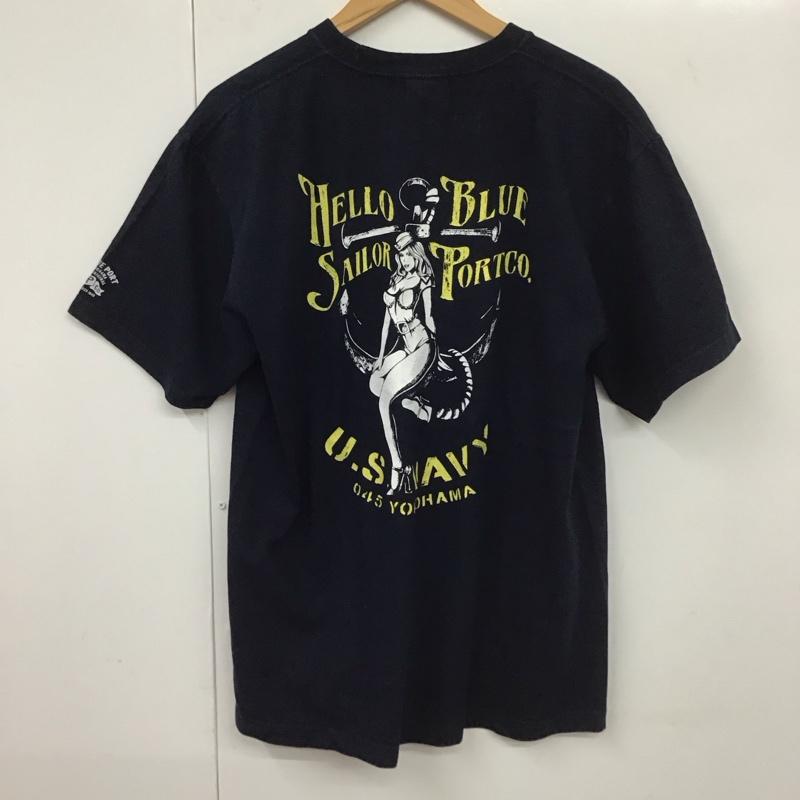 ブルーポート BLUE PORT Tシャツ 半袖 半袖カットソー プリントTシャツ クルーネックカットソー XL プリント 紺 / ネイビー /  メンズ USED 古着 中古 10131011