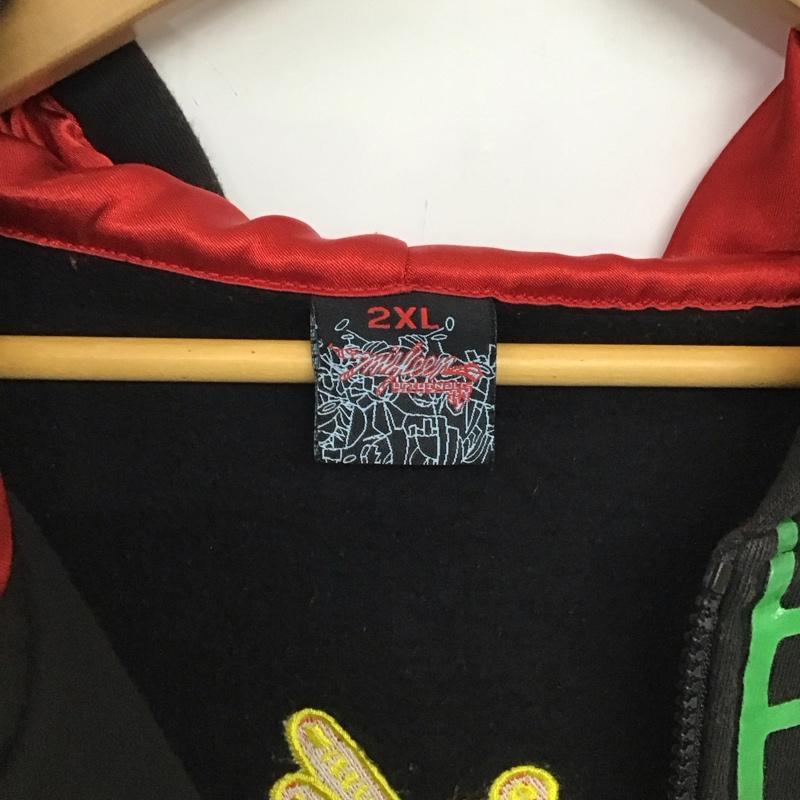 ミスキーン Miskeen パーカー 長袖 長袖パーカー ジップアップパーカー スウェット XXL プリント 黒 / ブラック /  メンズ USED 古着 中古 10149920