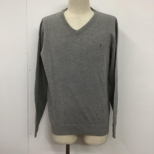 トミーヒルフィガー TOMMY HILFIGER ニット、セーター 長袖 長袖ニットカットソー ニット セーター Vネックニット L ロゴ、文字 灰 / グレー /  メンズ USED 古着 中古 10109089