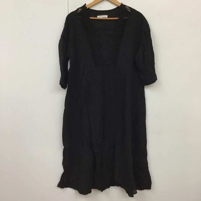 ショコラ フィネ ローブ chocol raffine robe ワンピース ロングスカート 6A32L0H0400 I 胸元レース7分袖ワンピース FREE レース柄 黒 / ブラック /  レディース USED 古着 中古 10119213