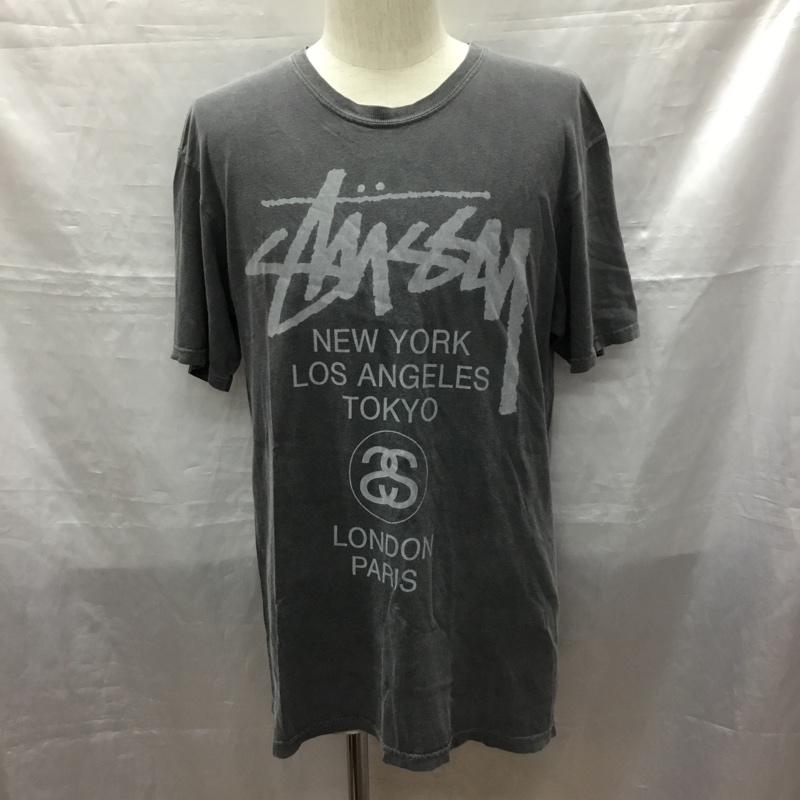 ステューシー STUSSY Tシャツ 半袖 クルーネック M ロゴ、文字 チャコールグレー / チャコールグレー /  メンズ USED 古着 中古 10119171