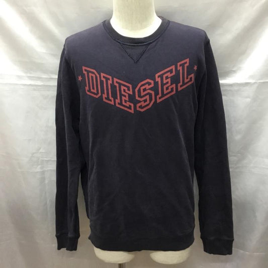 ディーゼル DIESEL トレーナー 長袖 長袖トレーナー スウェット クルーネック リブスウェットカットソー M ロゴ、文字 紺 / ネイビー /  メンズ USED 古着 中古 10116241