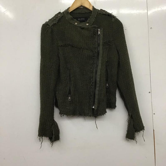 ザラ ZARA ジャケット、上着 ジャンパー、ブルゾン 8061 900 505 ノーカラー ライダース スタッズ M 無地 カーキ / カーキ /  レディース USED 古着 中古 10138988