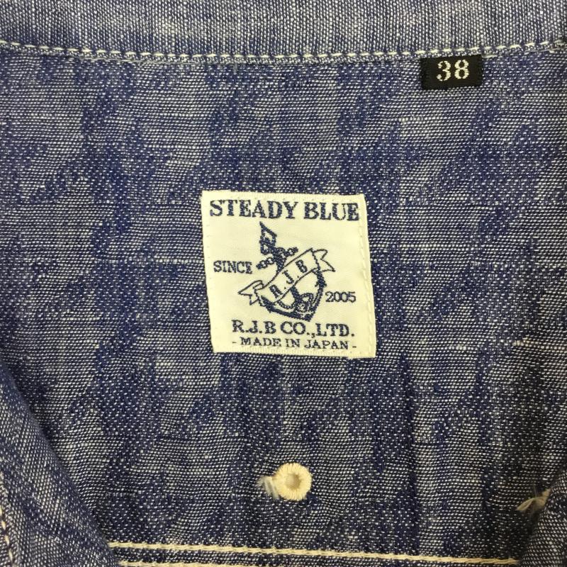 アールジェイビー R.J.B シャツ、ブラウス 半袖 THE FLAT HEAD STEADY BLUE シャンブレー ワーク シャツ 半袖 38 無地 青 / ブルー /  メンズ USED 古着 中古 10129790