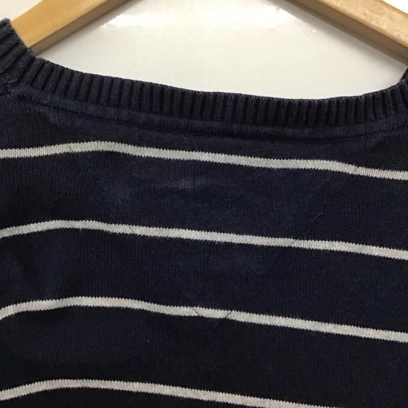 トミーヒルフィガー TOMMY HILFIGER ニット、セーター 長袖 長袖ニットカットソー Vネック セーター L ボーダー柄 紺 / ネイビー /  メンズ USED 古着 中古 10143542