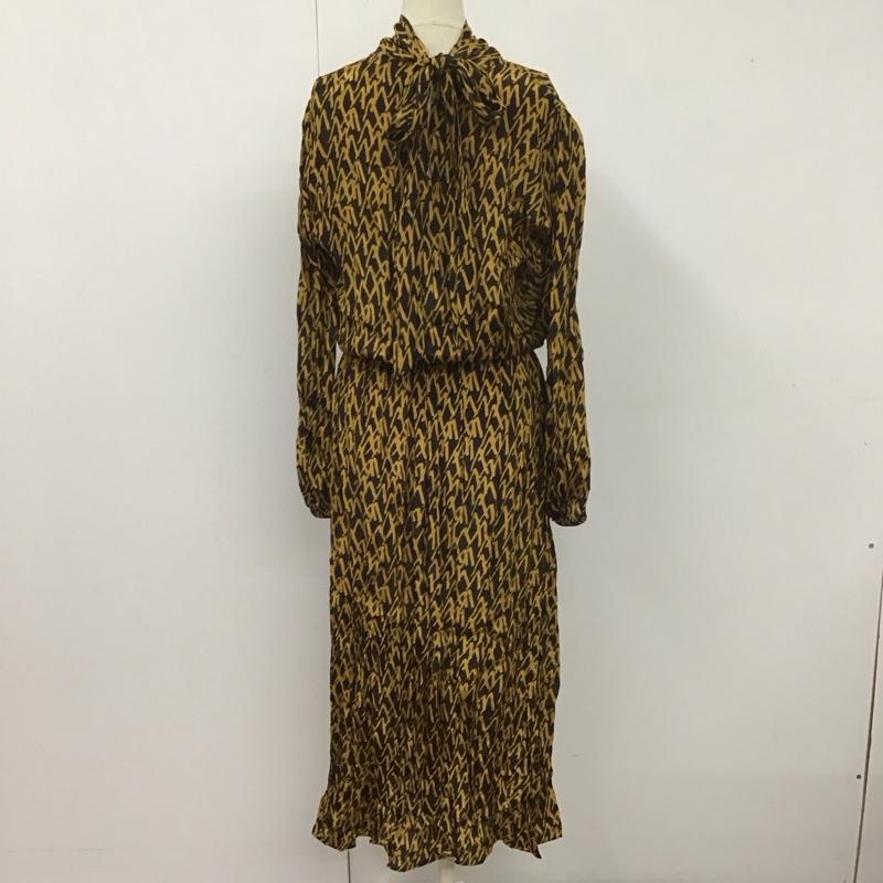 ザラ ZARA ワンピース ロングスカート 長袖ロングワンピース タートルネック シャツワンピース S 総柄 茶 / ブラウン / X 黄 / イエロー /  レディース USED 古着 中古 10110271