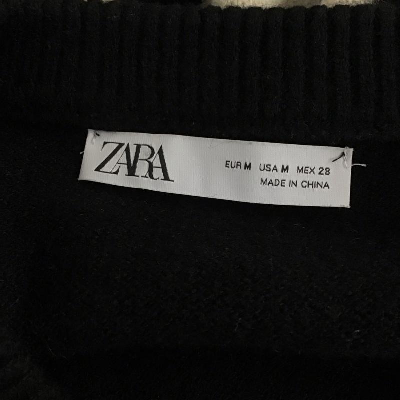 ザラ ZARA ニット、セーター 長袖 9667 125 105 クルーネック M ボーダー柄 黒 / ブラック / X 白 / ホワイト /  レディース USED 古着 中古 10121878