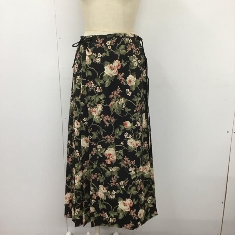 インゲボルグ INGEBORG スカート ロングスカート P021FFS21 ラップスカート 巻きスカート プリーツ 花柄 黒 / ブラック /  レディース USED 古着 中古 10108600