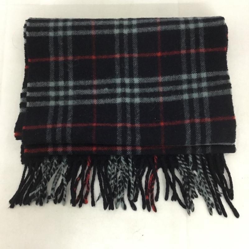 バーバリー BURBERRY マフラー マフラー フリンジ チェック 紺 / ネイビー / X 赤 / レッド / X 灰 / グレー /  メンズ USED 古着 中古 10140172