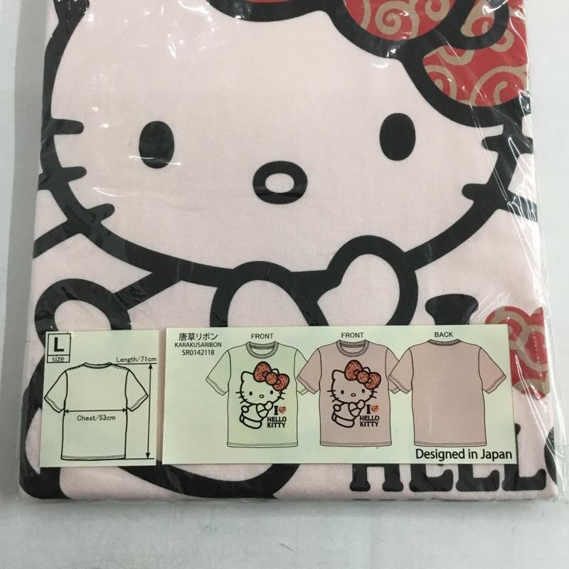 豊天商店 ぶーでんしょうてん Tシャツ 半袖 唐草リボン キティちゃん L プリント X キャラクター 桃 / ピンク /  レディース USED 古着 中古 10146220