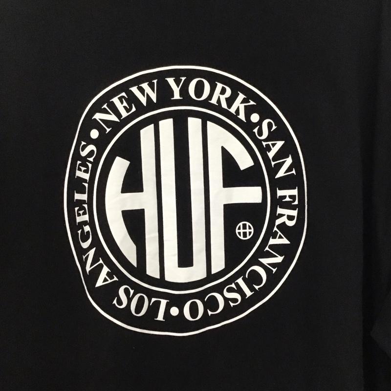 ハフ HUF カットソー 長袖 長袖カットソー プリントカットソー クルーネック XXL ロゴ、文字 黒 / ブラック /  メンズ USED 古着 中古 10145718