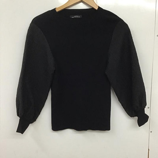 ユナイテッドアローズグリーンレーベルリラクシング UNITED ARROWS green label relaxing ニット、セーター 七分袖 3513-183-1666 ジャカード スリーブ リブ ニット プルオーバー 無地 黒 / ブラック /  レディース USED 古着 中古 10136486