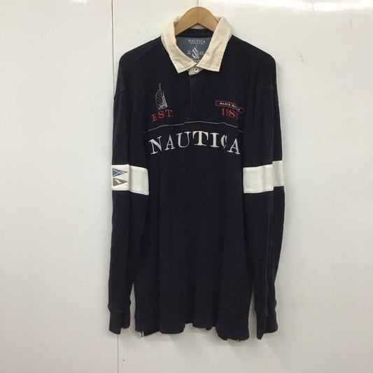 ノーティカ NAUTICA ポロシャツ 長袖 長袖ポロシャツ 長袖カットソー カラーシャツ XL ロゴ、文字 紺 / ネイビー /  メンズ USED 古着 中古 10135972