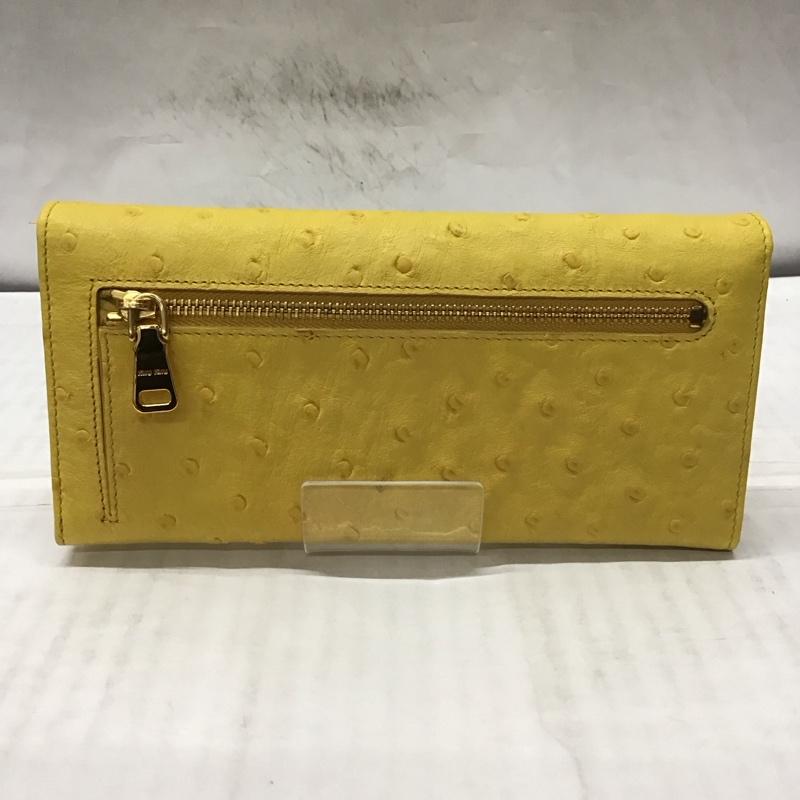 ミュウミュウ miu miu 財布 長財布 5M1109 オーストリッチ型押し 箱有 ロゴ、文字 黄 / イエロー /  レディース USED 古着 中古 10114301