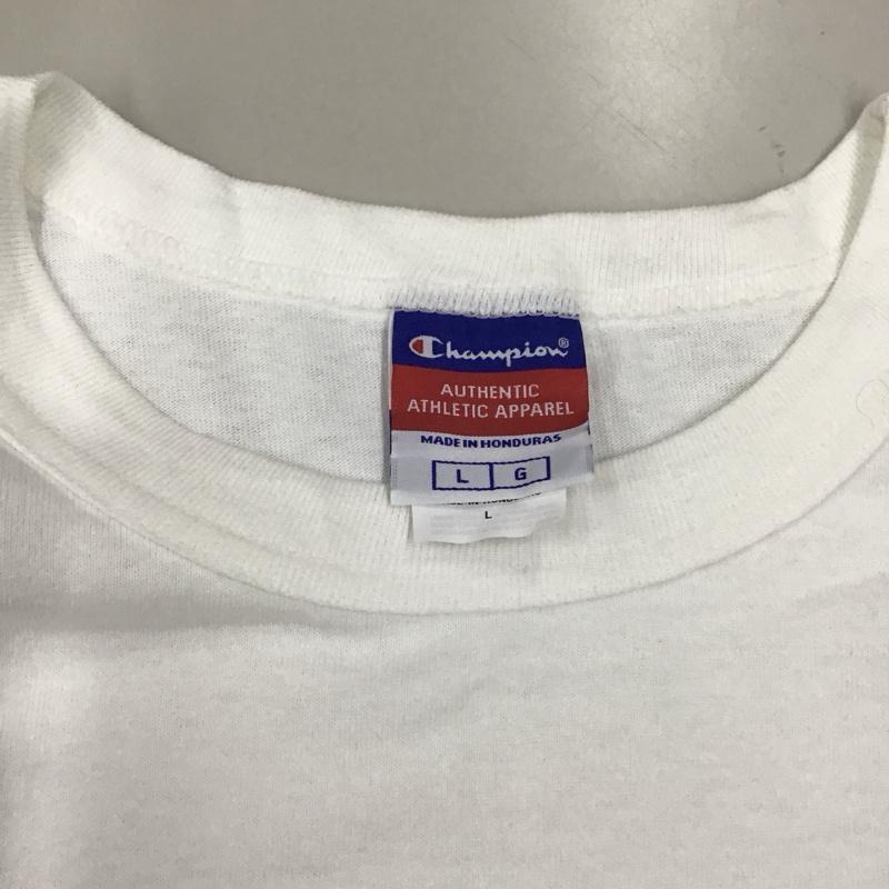チャンピオン Champion Tシャツ 半袖 半袖カットソー プリントTシャツ クルーネックカットソー L プリント 白 / ホワイト /  メンズ USED 古着 中古 10120515
