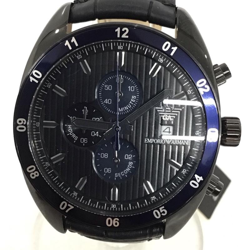 エンポリオアルマーニ EMPORIO ARMANI 腕時計 アナログ（クォーツ式） AR5916 レザーベルト ロゴ、文字 黒 / ブラック / X 紺 / ネイビー /  メンズ USED 古着 中古 10134050