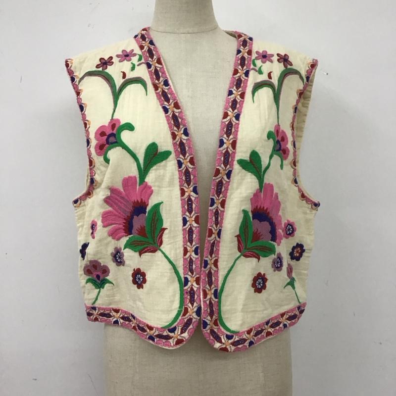 ザラ ZARA ベスト ベスト 6895 022 712 刺繍 L 花柄 アイボリー / アイボリー /  レディース USED 古着 中古 10108555