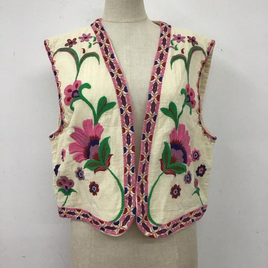ザラ ZARA ベスト ベスト 6895 022 712 刺繍 L 花柄 アイボリー / アイボリー /  レディース USED 古着 中古 10108555