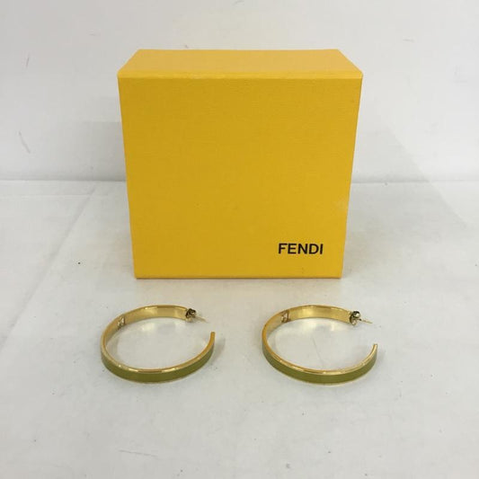 フェンディ FENDI アクセサリー ピアス フープピアス ワンポイント 白 / ホワイト / X 金 / ゴールド / X 薄緑 / ライトグリーン /  レディース USED 古着 中古 10137917