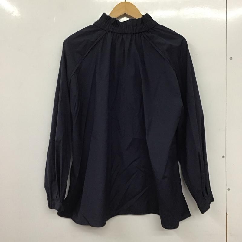 グリーンレーベルリラクシング green label relaxing シャツ、ブラウス 長袖 3611-199-1986 ブロード フリルカラー ブラウス 無地 紺 / ネイビー /  レディース USED 古着 中古 10136911