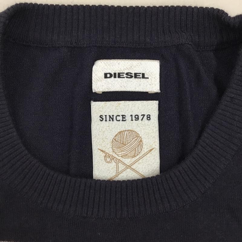 ディーゼル DIESEL ニット、セーター 長袖 クルーネック XL ボーダー柄 白 / ホワイト / X 赤 / レッド / X 紺 / ネイビー /  メンズ USED 古着 中古 10121383