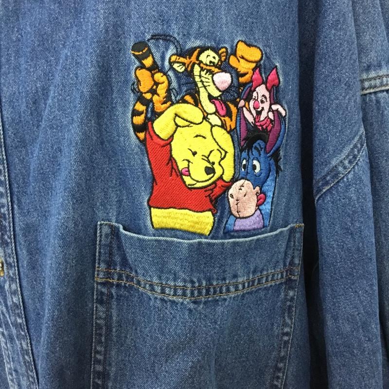 ディズニー Disney シャツ、ブラウス 長袖 デニムシャツ プーさん 無地 水色 / ライトブルー /  メンズ USED 古着 中古 10109927