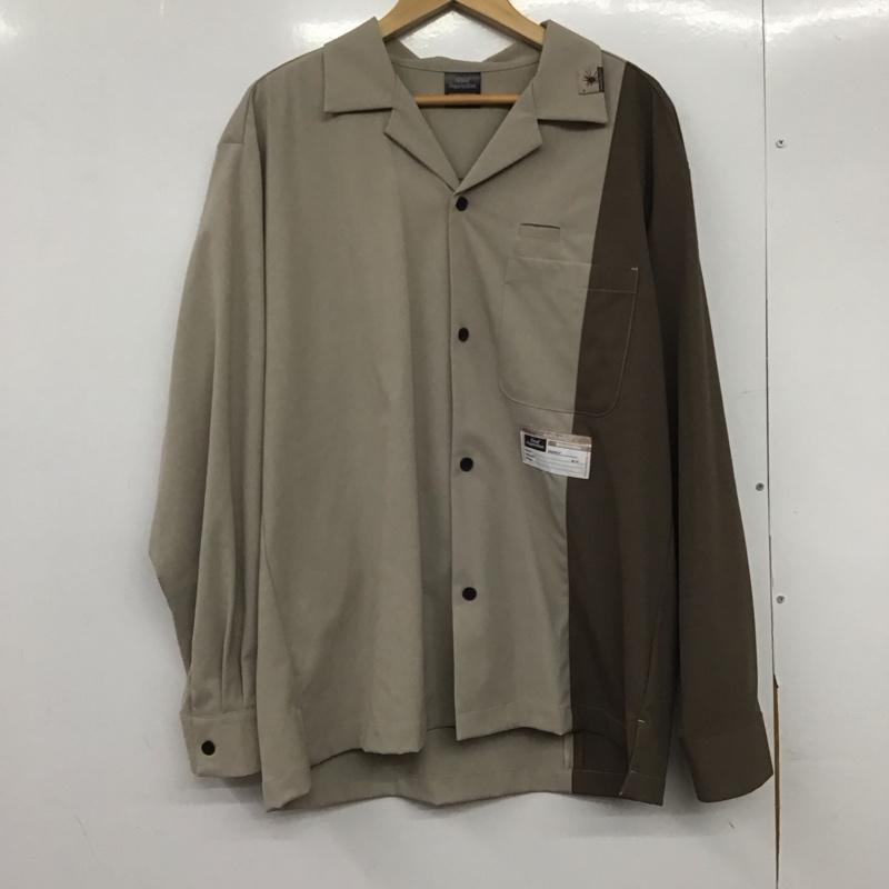ジーユー GU シャツ、ブラウス 長袖 331-333493 ミハラヤスヒロ オープンカラーシャツ 開襟 L ロゴ、文字 ベージュ / ベージュ / X 茶 / ブラウン /  メンズ USED 古着 中古 10146358