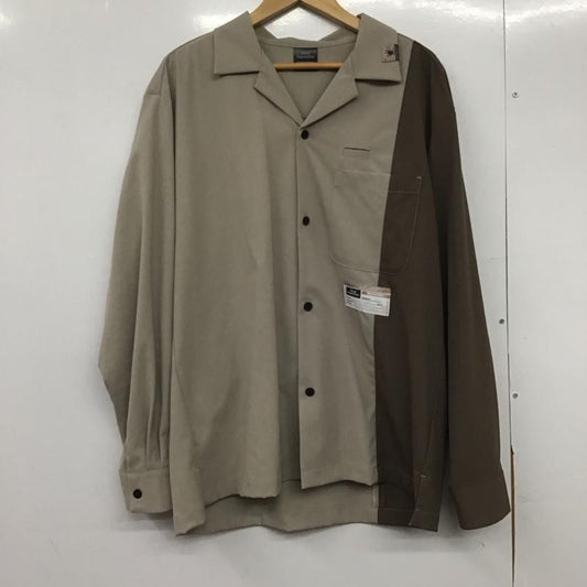 ジーユー GU シャツ、ブラウス 長袖 331-333493 ミハラヤスヒロ オープンカラーシャツ 開襟 L ロゴ、文字 ベージュ / ベージュ / X 茶 / ブラウン /  メンズ USED 古着 中古 10146358
