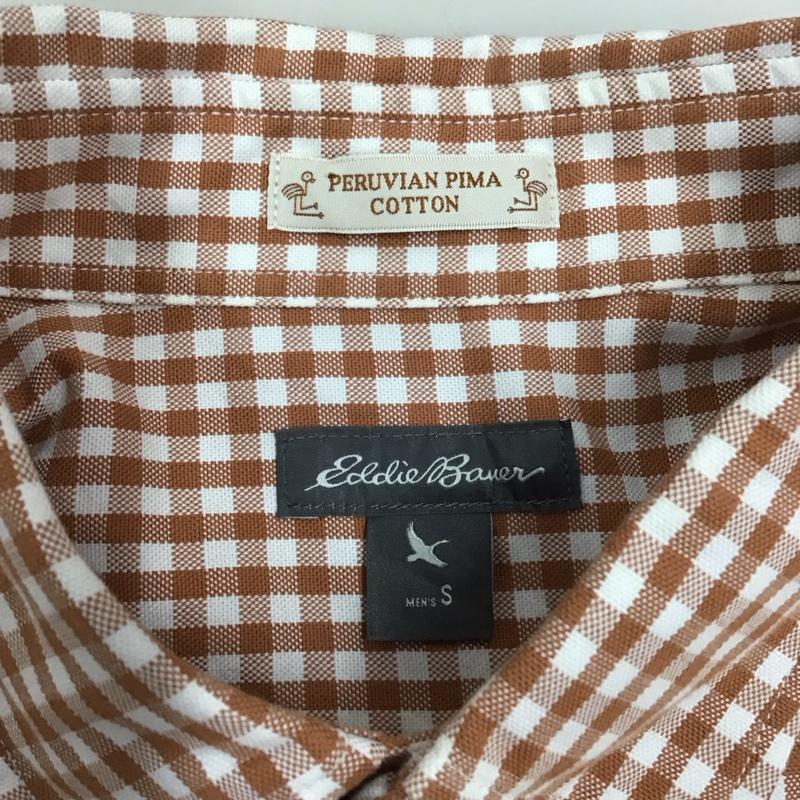 エディーバウアー Eddie Bauer シャツ、ブラウス 長袖 ボタンダウン S チェック 白 / ホワイト / X 茶 / ブラウン /  メンズ USED 古着 中古 10117022
