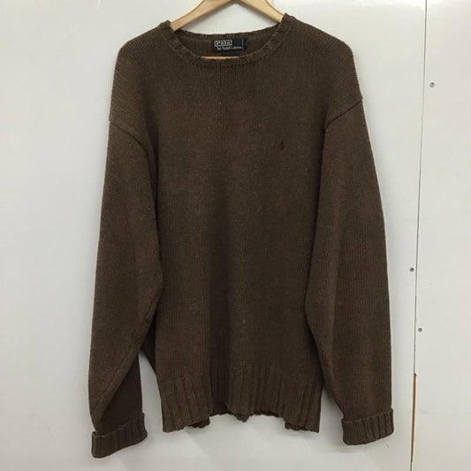 ポロバイラルフローレン Polo by RALPH LAUREN ニット、セーター 長袖 長袖ニットカットソー クルーネック セーター L 無地 茶 / ブラウン /  メンズ USED 古着 中古 10133693