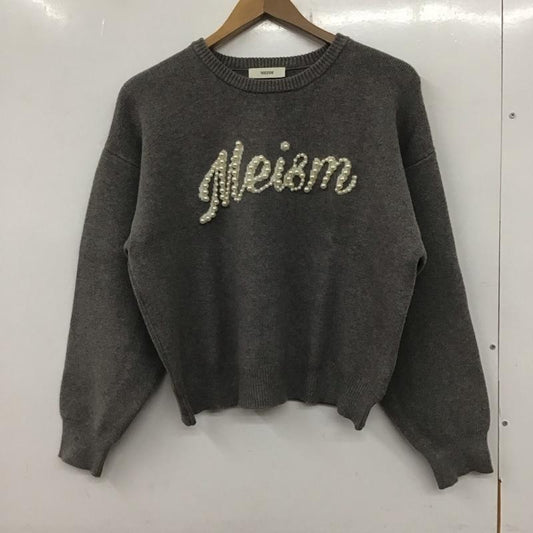 ミズム MEISM ニット、セーター 長袖 長袖ニットカットソー クルーネック セーター L ロゴ、文字 灰 / グレー /  レディース USED 古着 中古 10135549