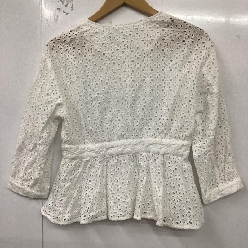 ザラ ZARA シャツ、ブラウス 七分袖 3046 066 251 五分袖 ノーカラー ペプラム タグ付き S 刺繍 白 / ホワイト /  レディース USED 古着 中古 10129178