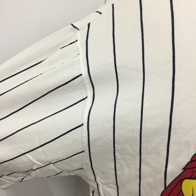 古着 USED シャツ、ブラウス 半袖 半袖シャツ ノーカラーシャツ 半袖カットソー プリントシャツ ストライプ 白 / ホワイト /  メンズ USED 古着 中古 10120820