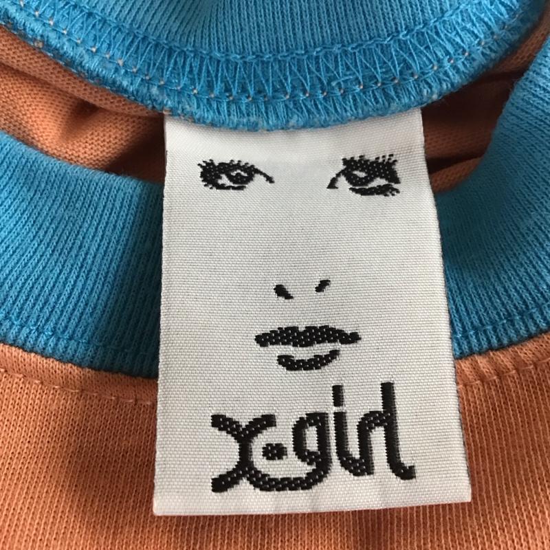 エックスガール X-girl Tシャツ 半袖 05182310 クルーネック バイカラー 1 ロゴ、文字 水色 / ライトブルー / X 橙 / オレンジ /  レディース USED 古着 中古 10112033