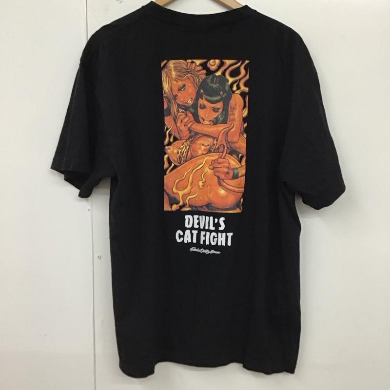 エロスティカ EROSTiKA Tシャツ 半袖 Devils Cat Fight バックプリント XL ロゴ、文字 黒 / ブラック /  メンズ USED 古着 中古 10123398
