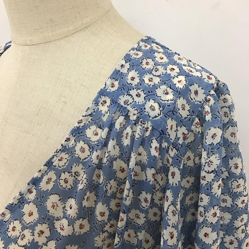 アナザーエディション Anather Edition ワンピース ロングスカート 半袖 Vネック 花柄 水色 / ライトブルー /  レディース USED 古着 中古 10116471