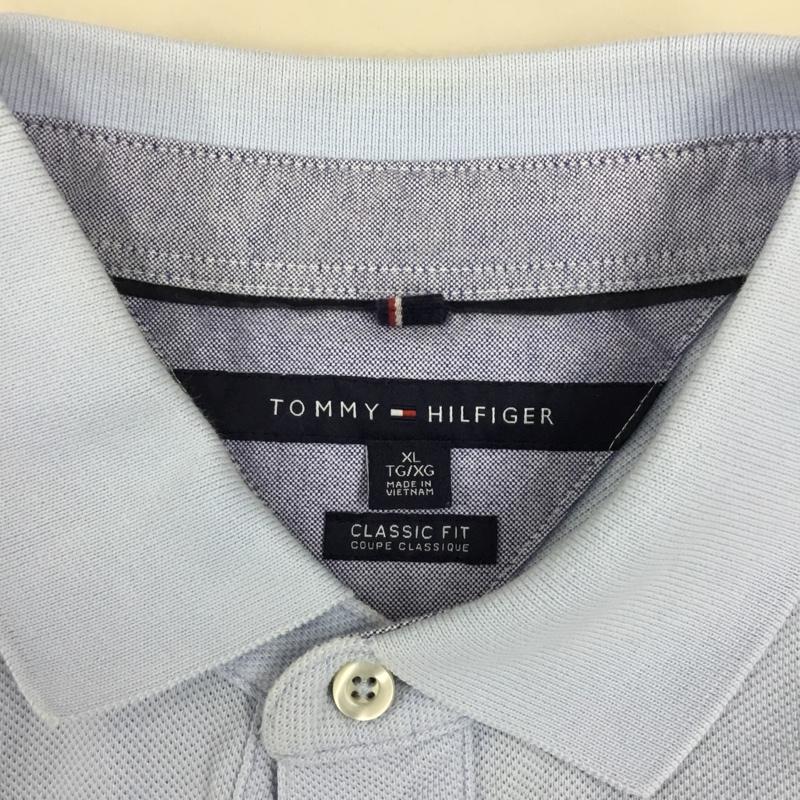 トミーヒルフィガー TOMMY HILFIGER ポロシャツ 半袖 半袖ポロシャツ カラーシャツ 半袖カットソー XL ロゴ、文字 水色 / ライトブルー /  メンズ USED 古着 中古 10115824
