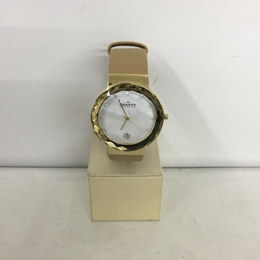 スカーゲン SKAGEN 腕時計 アナログ（クォーツ式） SKW2166 レザーベルト ロゴ、文字 ベージュ / ベージュ / X 金 / ゴールド /  レディース USED 古着 中古 10135181