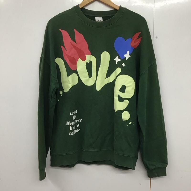ザラ ZARA トレーナー 長袖 長袖トレーナー スウェット クルーネック プルオーバー M ロゴ、文字 緑 / グリーン /  レディース USED 古着 中古 10144205